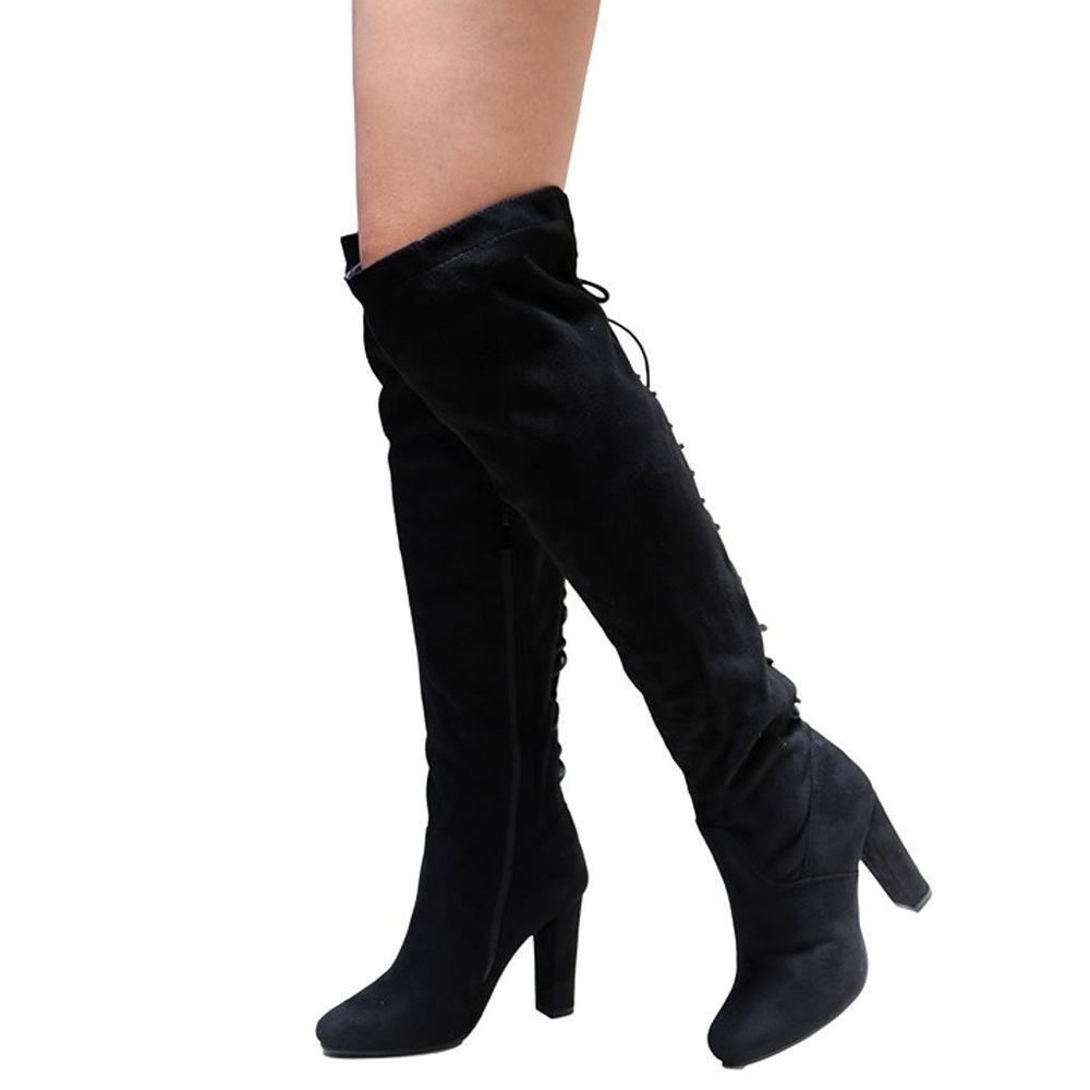 Women’s Black Lace Up Over the Knee Heel Boots size 7